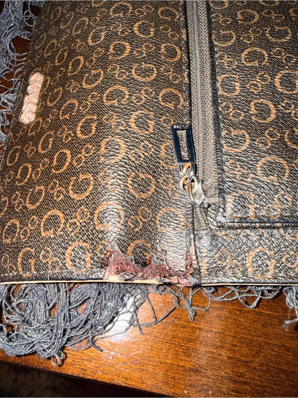 GUESS Beige Monogram Satchel with Matching Brown Monogram Wallet